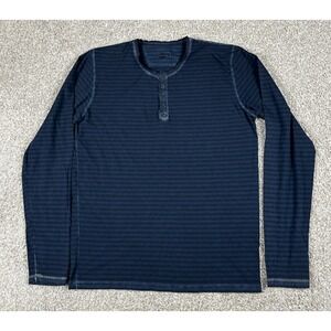 Patrick Assaraf Henley Shirt Mens‎ Medium Blue Striped Long Sleeve Pima Cotton